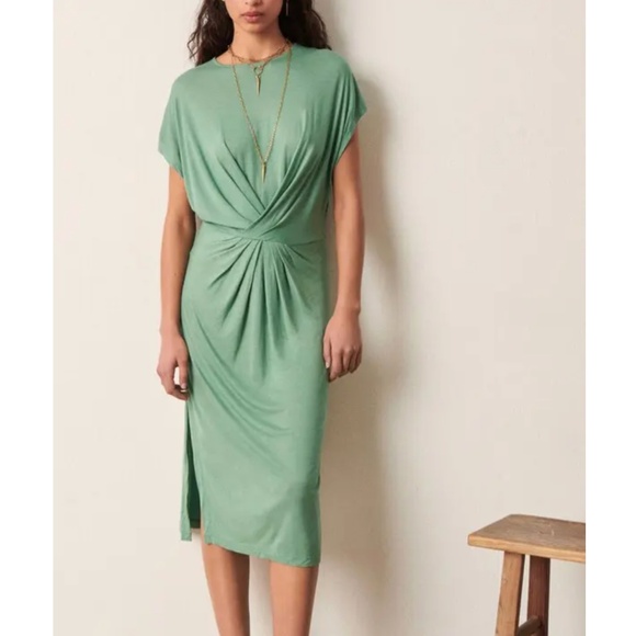 ba&sh Tisha Draped T-Shirt Dress | Green | Size XS, US 2 - Picture 2 of 16